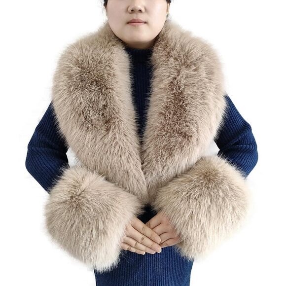 Еоsхrр Accessories - 8136 Faux Fur Collar Cuffs Set Warm Fake Scarf Winter Women